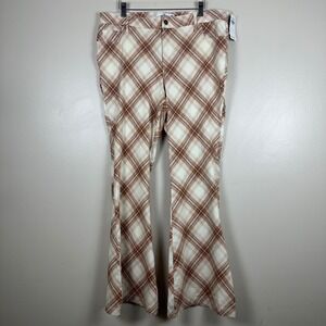 Hollister Women's XL Flare Pants Brown Plaid High-Rise Advanced Stretch NWT